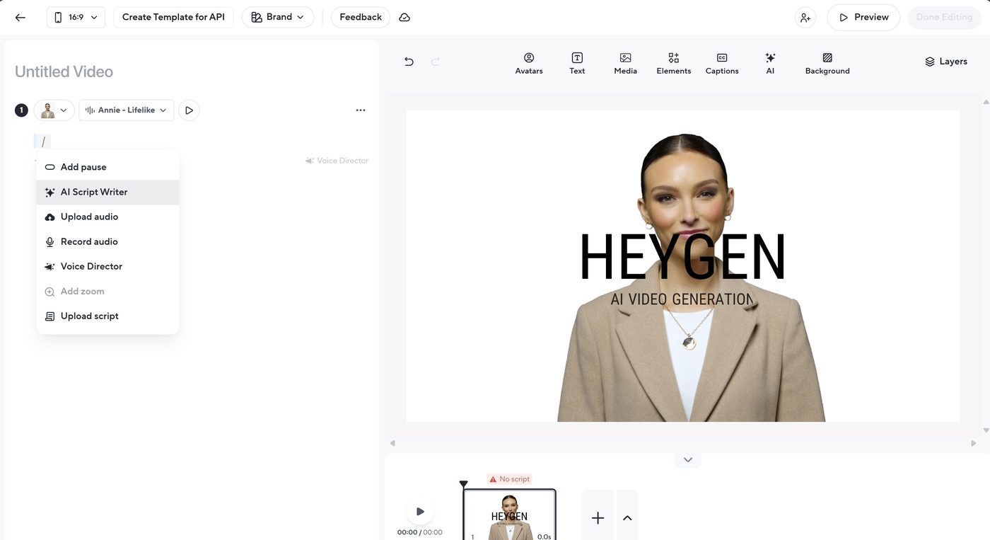 Start from template and script input